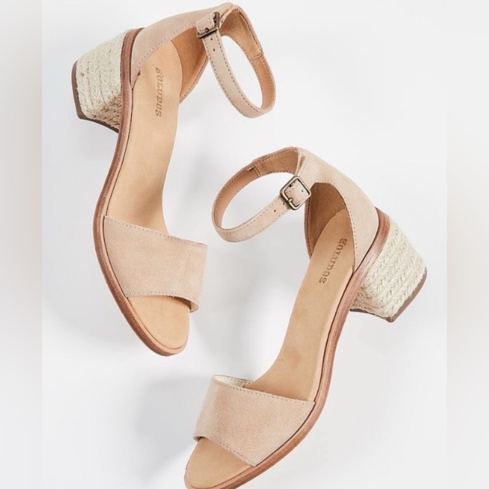 Soludos Capri Block Heel Sandals Espadrille Style Tan Suede Open Toe Size 11